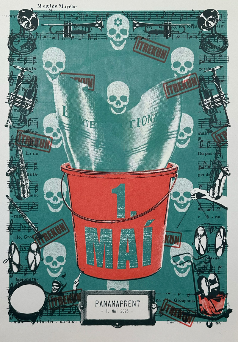 Image of screen printed poster , on the bottom is a logo that says panamaprent.
